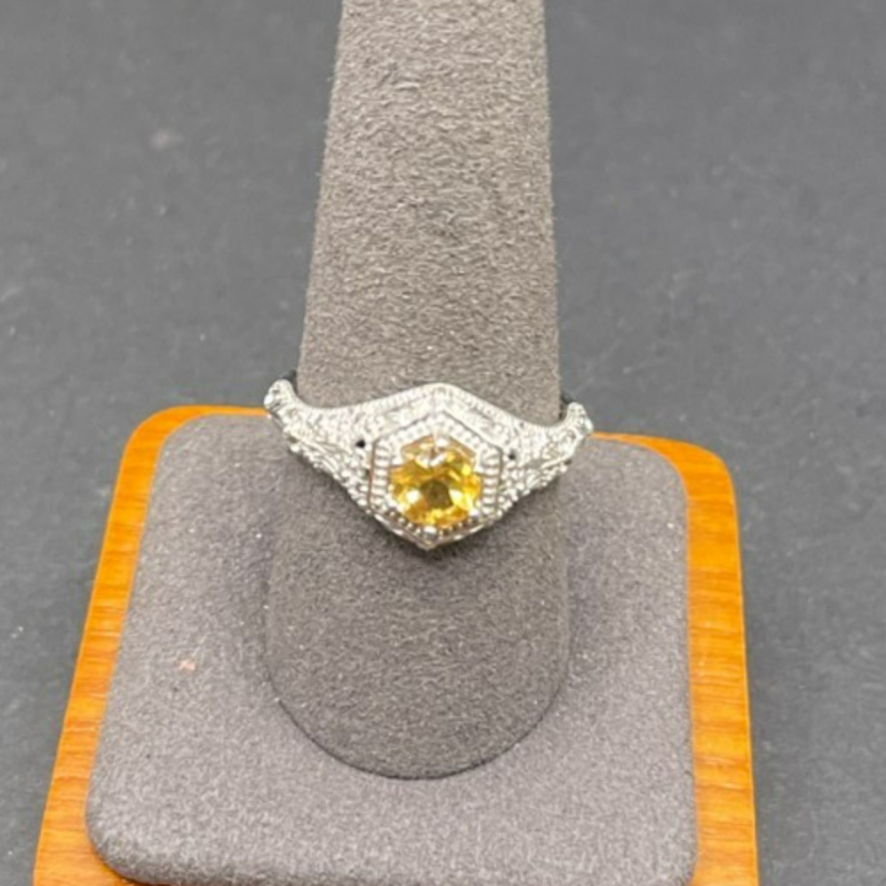 BBJ Sterling Silver 925 Citrine Ring Sz 9.75 Art Deco Filigree Style Thailand